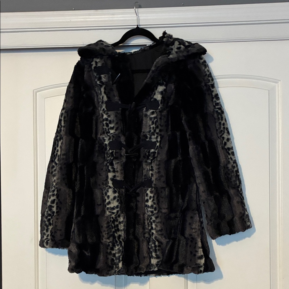 Dennis Basso Black and Gray Faux Fur Coat